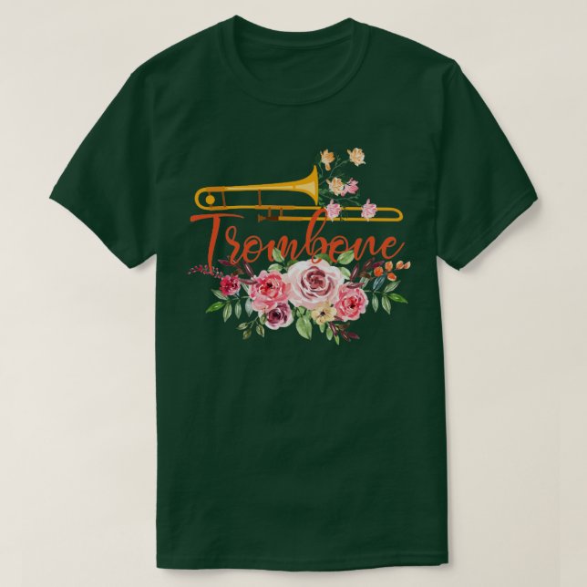Musician Girl Flower Music Trombone T-Shirt (Design Front)