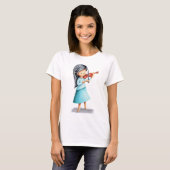 Musician Girl Playing Violin Illustrated T-Shirt (Front Full)