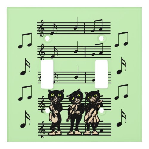 Musician Group of Three Black Cats on Sheet Music Light Switch Cover