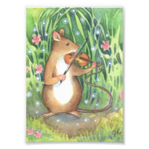 Musician Mouse Violinist Cute Illustration Photo Print