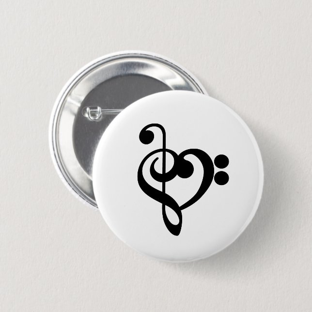Musician Music Heart - Treble Bass Clef Button (Front & Back)