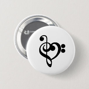 Musician Music Heart - Treble Bass Clef Button