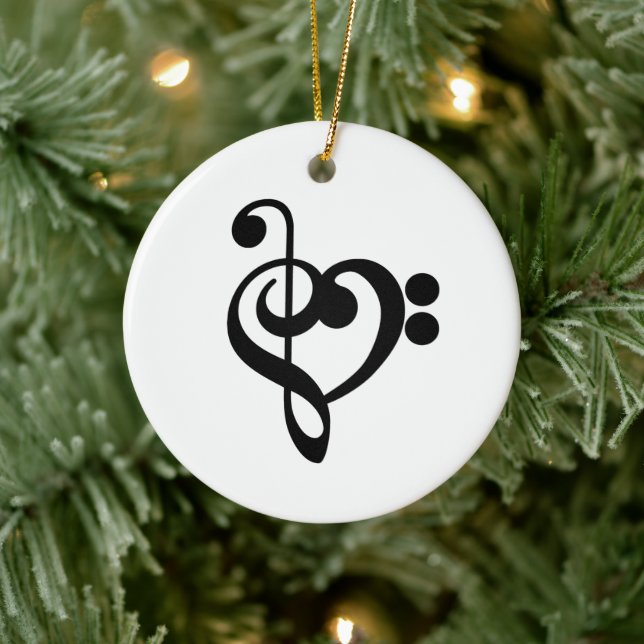 Musician Music Heart - Treble Bass Clef Ceramic Ornament (Tree)