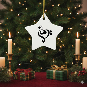 Musician Music Heart - Treble Bass Clef Ceramic Ornament