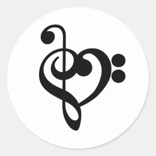Musician Music Heart - Treble Bass Clef Classic Round Sticker