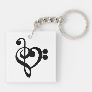 Musician Music Heart - Treble Bass Clef Keychain