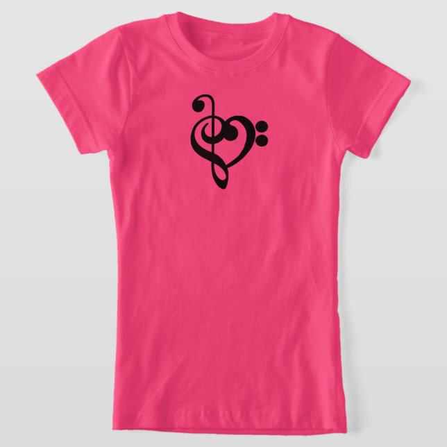Musician Music Heart - Treble Bass Clef T-Shirt (Laydown)