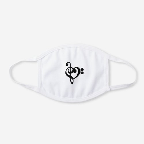 Musician Music Heart _ Treble Bass Clef White Cotton Face Mask