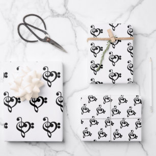 Musician Music Heart - Treble Bass Clef Wrapping Paper Sheets