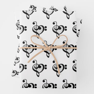 Musician Music Note Pattern Heart Wrapping Paper Sheets