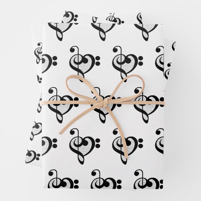 Musician Music Note Pattern Heart Wrapping Paper Sheets (In situ)