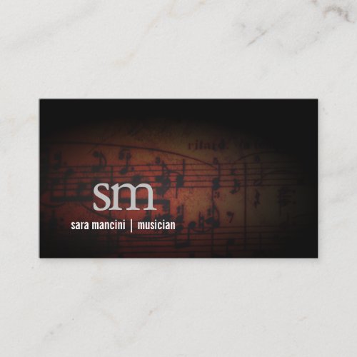 Musician Music Notes Grunge Monogram Music Business Card