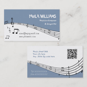 Musician music pentagram and QR code dusty blue Business Card