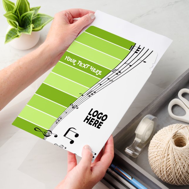 Musician music staff and logo green stripes envelope mailers (Desk)