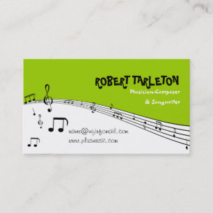 Musician music staff stave lime green, white black business card