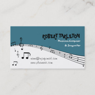 Musician music staff stave teal, white black business card