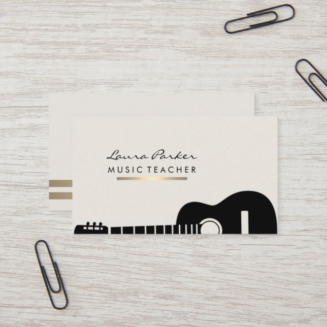 Musician Music Teacher Guitar instrument Gold Business Card (Front/Back In Situ)