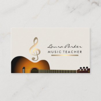 Musician Music Teacher Guitar Music Note Gold Business Card by tsrao100 at Zazzle