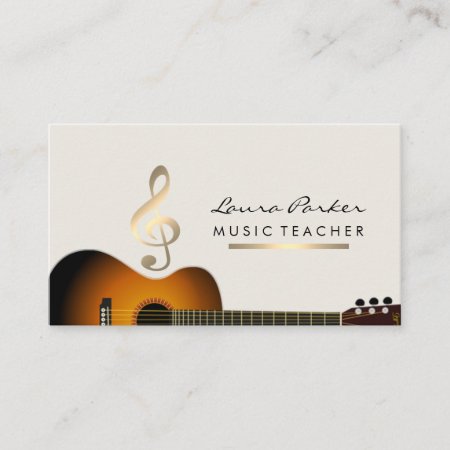 Musician Music Teacher Guitar Music Note Gold Business Card