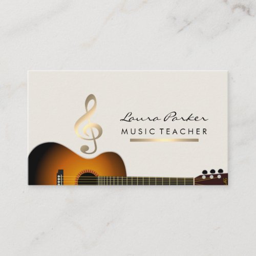 Musician Music Teacher Guitar Music Note Gold Business Card