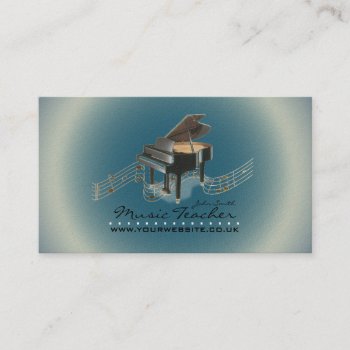 Musician/music Teacher (piano 1) Deep Blue Bg Business Card by squareidesign at Zazzle