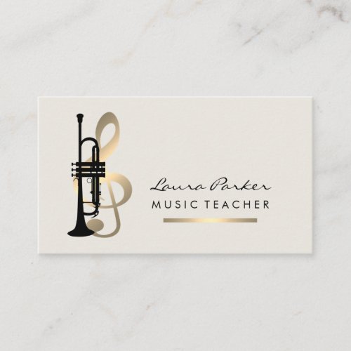 Musician Music Teacher Trumpet instrument Gold Business Card