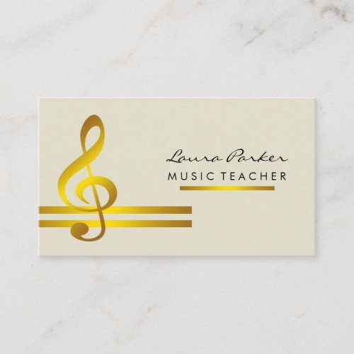 Musician Music Teacher with Musical Notes in Gold Business Card
