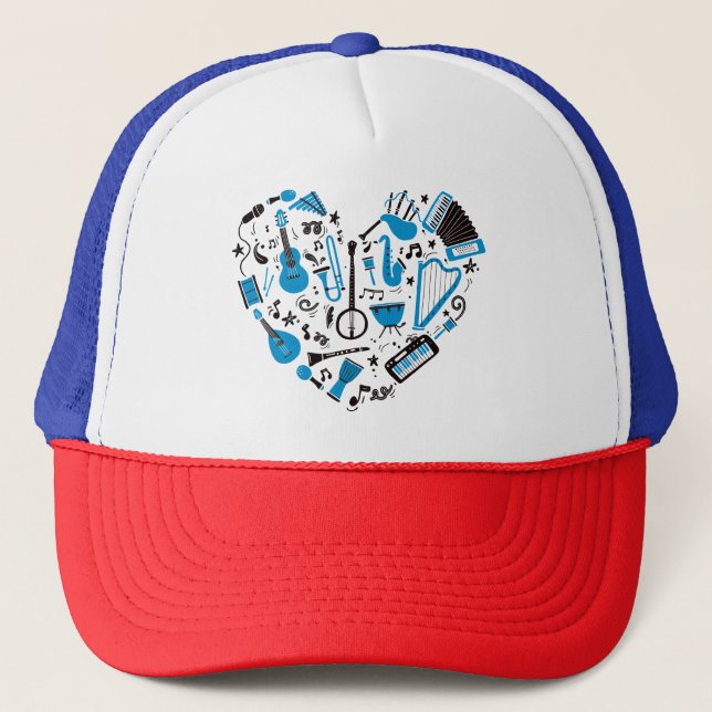 Musician Musical Instrument Heart Tool Trucker Hat (Front)
