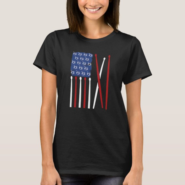 Musician Musical Instrument patriotic US flag drum T-Shirt (Front)