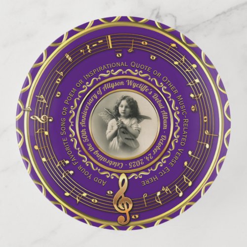 Musician Musical Notes Commemorative Photo Purple Trinket Tray