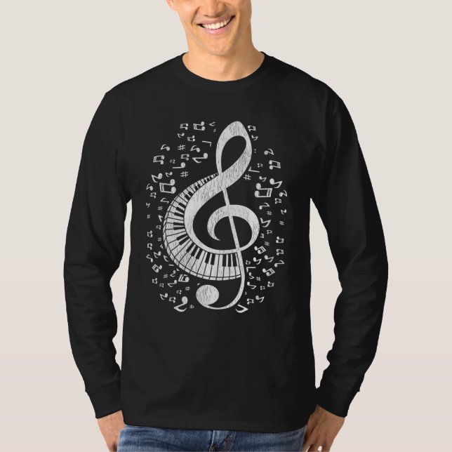 Musician Pianist Music Notes Keyboard Treble Clef  T-Shirt (Front)
