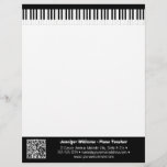 Musician Piano Keys Music Business QR Code Letterhead<br><div class="desc">A stylish letterhead for a professional musician,  with black and white piano keys design at the top. Personalize the text with your name,  business type and contact details. The design also includes a QR code to direct to your website URL.</div>