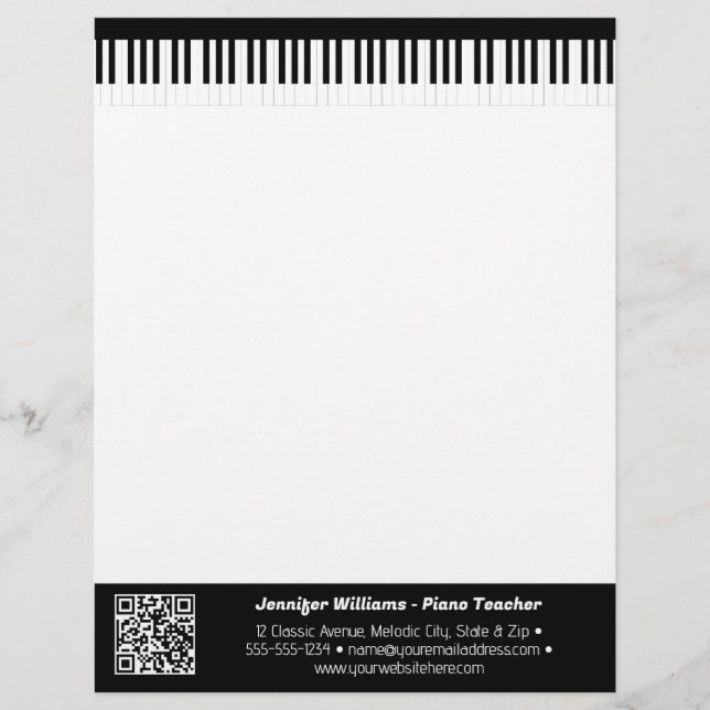 Musician Piano Keys Music Business QR Code Letterhead (Front)