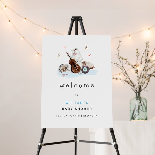 Musician Polar Bear Baby Shower Welcome Sign  (In Situ (Stand))