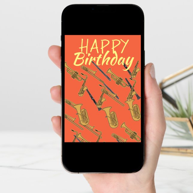 Musician trumpets and flutes birthday card (Front Digital)