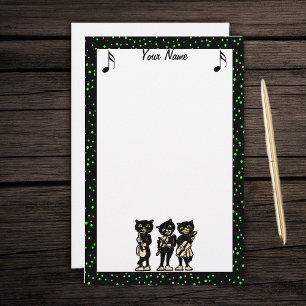 Musician Vintage Black Cats Music Notes Stationery