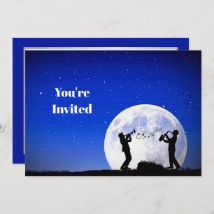 Musicians Blue Full Moon Birthday Invitation