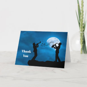 Musicians Full Moon Silhouette Thank You Card