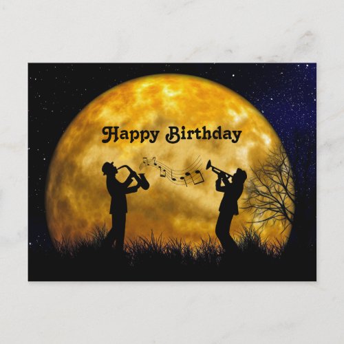 Musicians Full Moon Watercolor Birthday Postcard