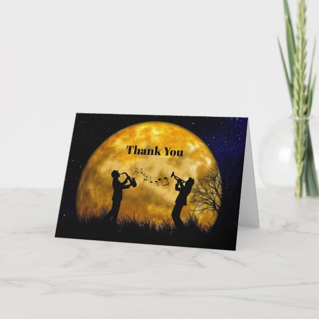 Musicians Full Moon Watercolor Thank You Card (Front)