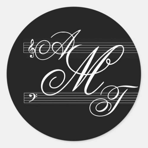 Musicians in love monogram logo classic round sticker
