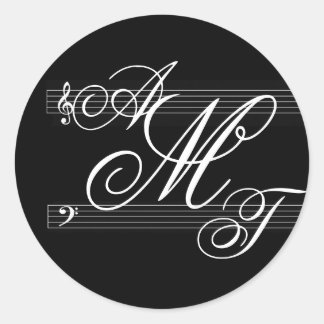 Musicians in love monogram logo classic round sticker