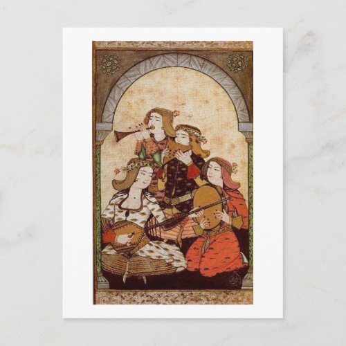 Musicians medieval music postcard