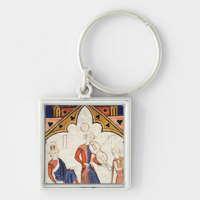 Musicians Playing a Viola and a Tambourine Keychain (Front)