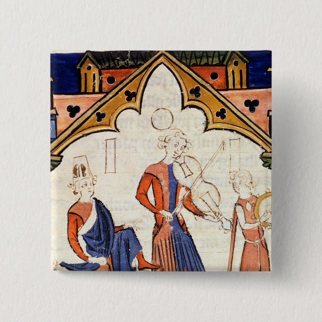 Musicians Playing a Viola and a Tambourine Pinback Button (Front)