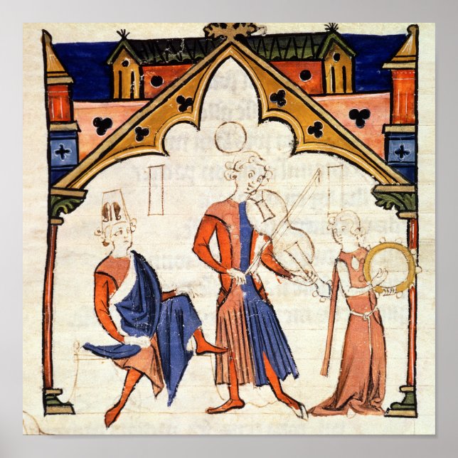 Musicians Playing a Viola and a Tambourine Poster (Front)