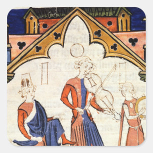 Musicians Playing a Viola and a Tambourine Square Sticker