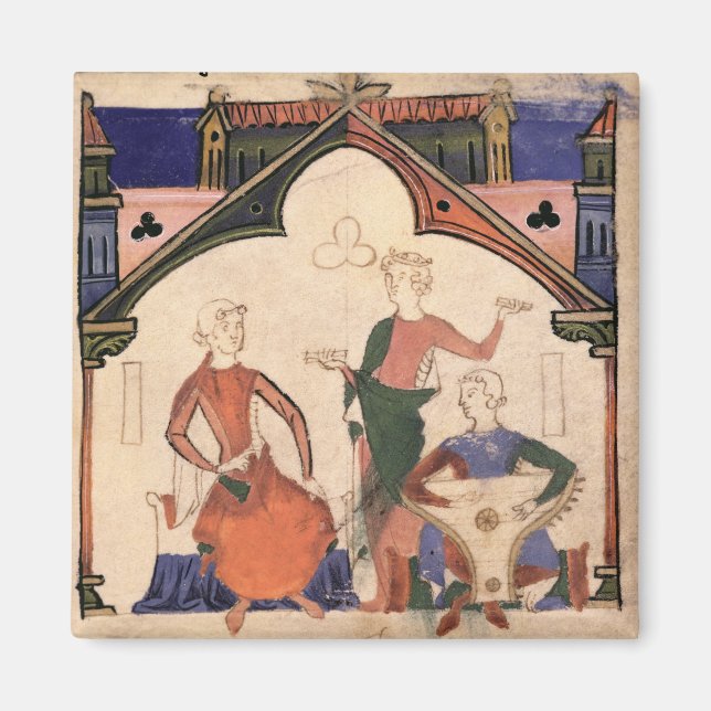 Musicians playing castanets and a psaltery magnet (Front)