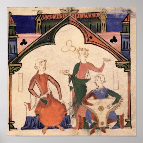 Musicians playing castanets and a psaltery poster