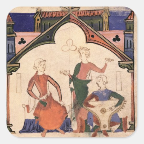 Musicians playing castanets and a psaltery square sticker